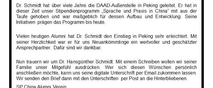 Dr. Hansgünther Schmidt (1935-2018) ist gestorben